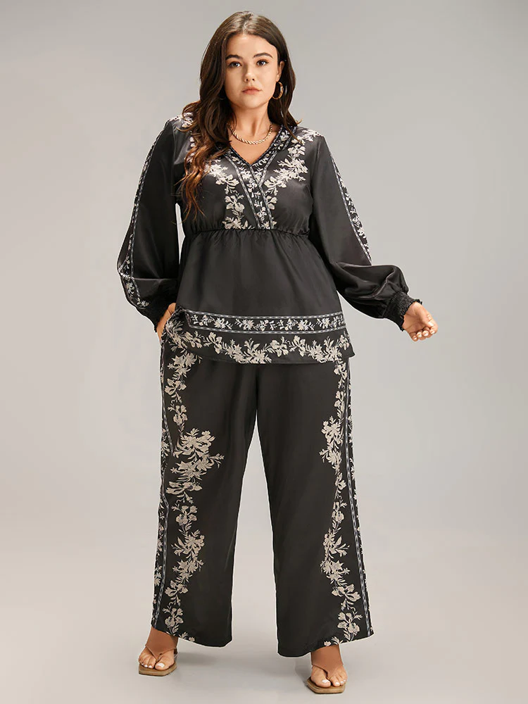 Boho Print Pocket Elastic Waist Pants