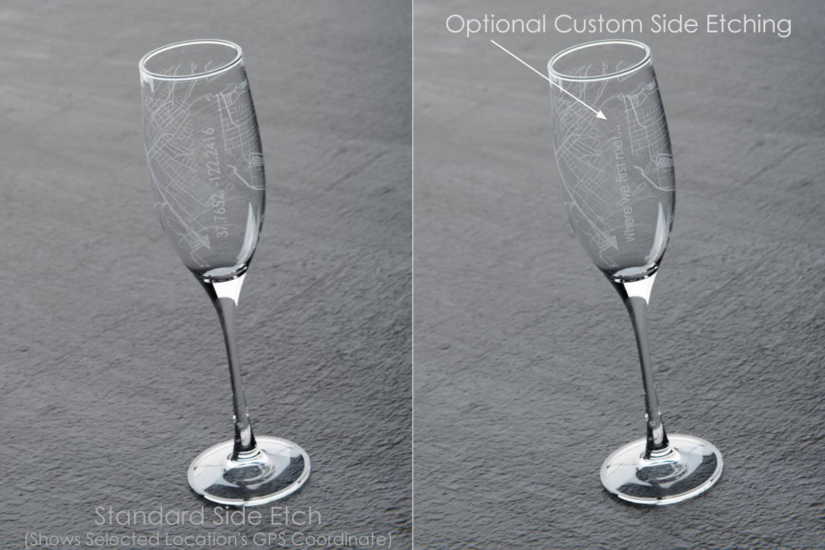 Home Town Map Stemmed Champagne Flute Pair