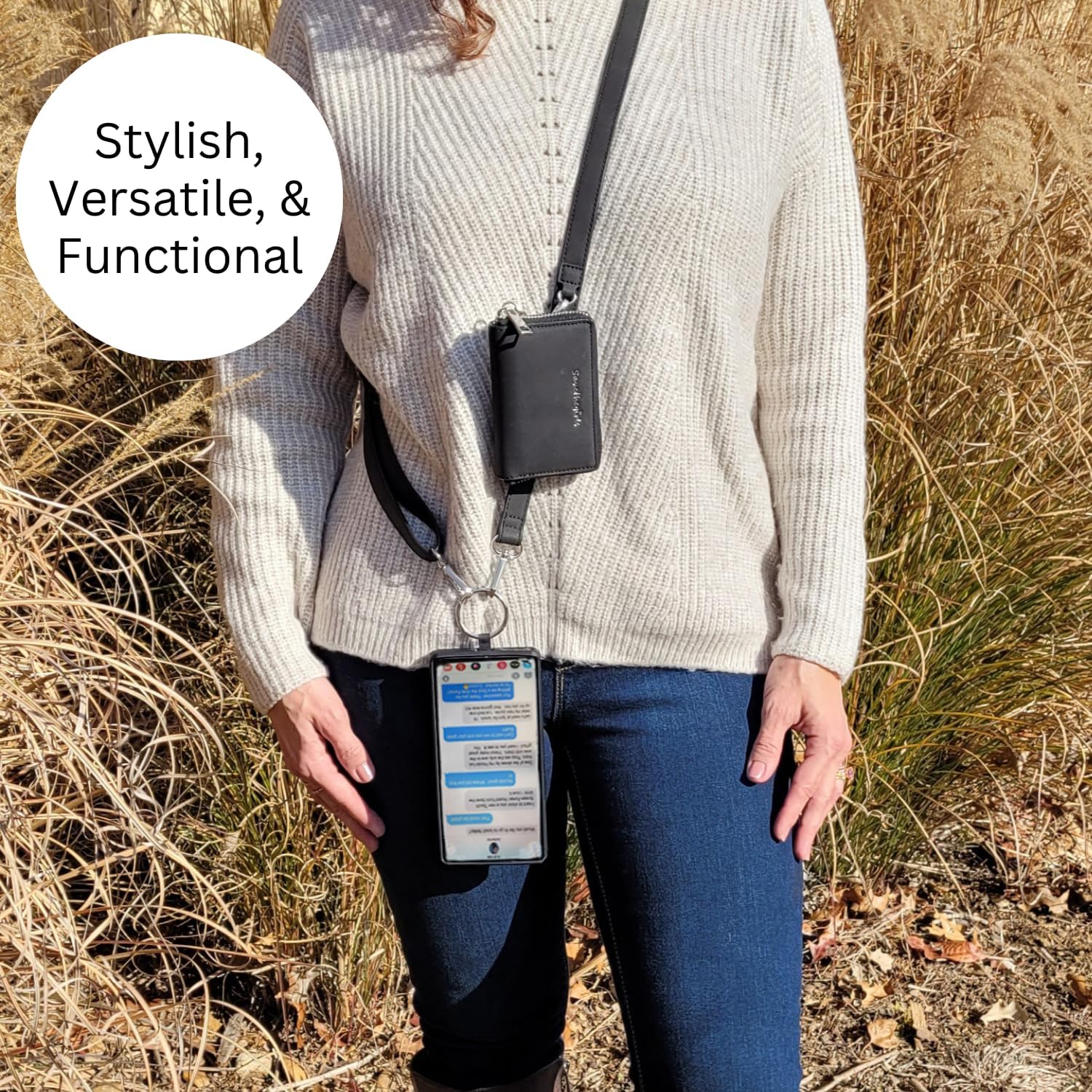 ✨2024 NEW✨Cell Phone Strap with Brushed Vegan Leather Pouch