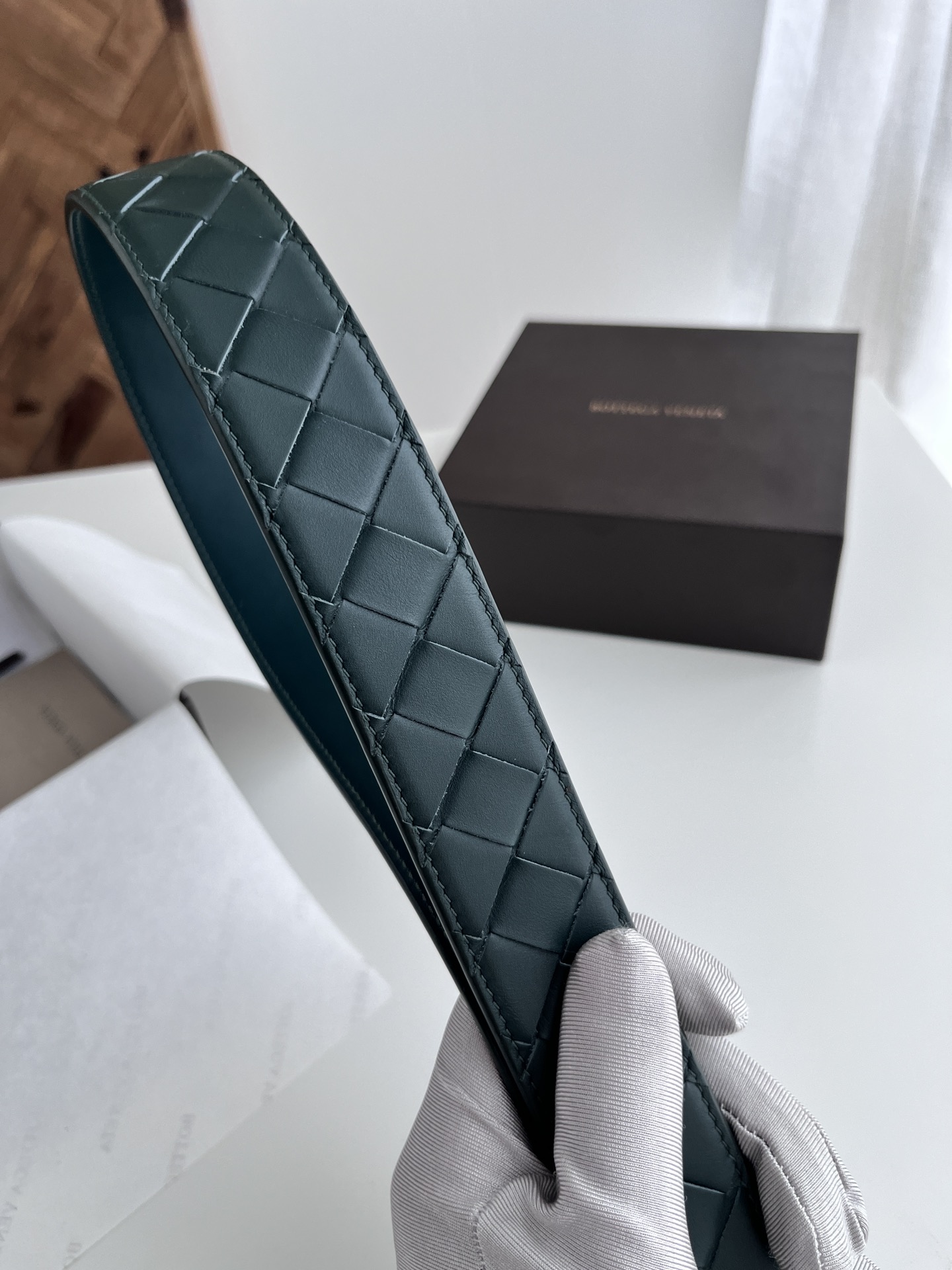 Bottega Veneta intreccio woven cowhide double-sided belt 3.5cm wide