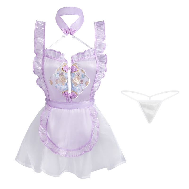 Vintage Maid Backless See-through Lingerie Dress