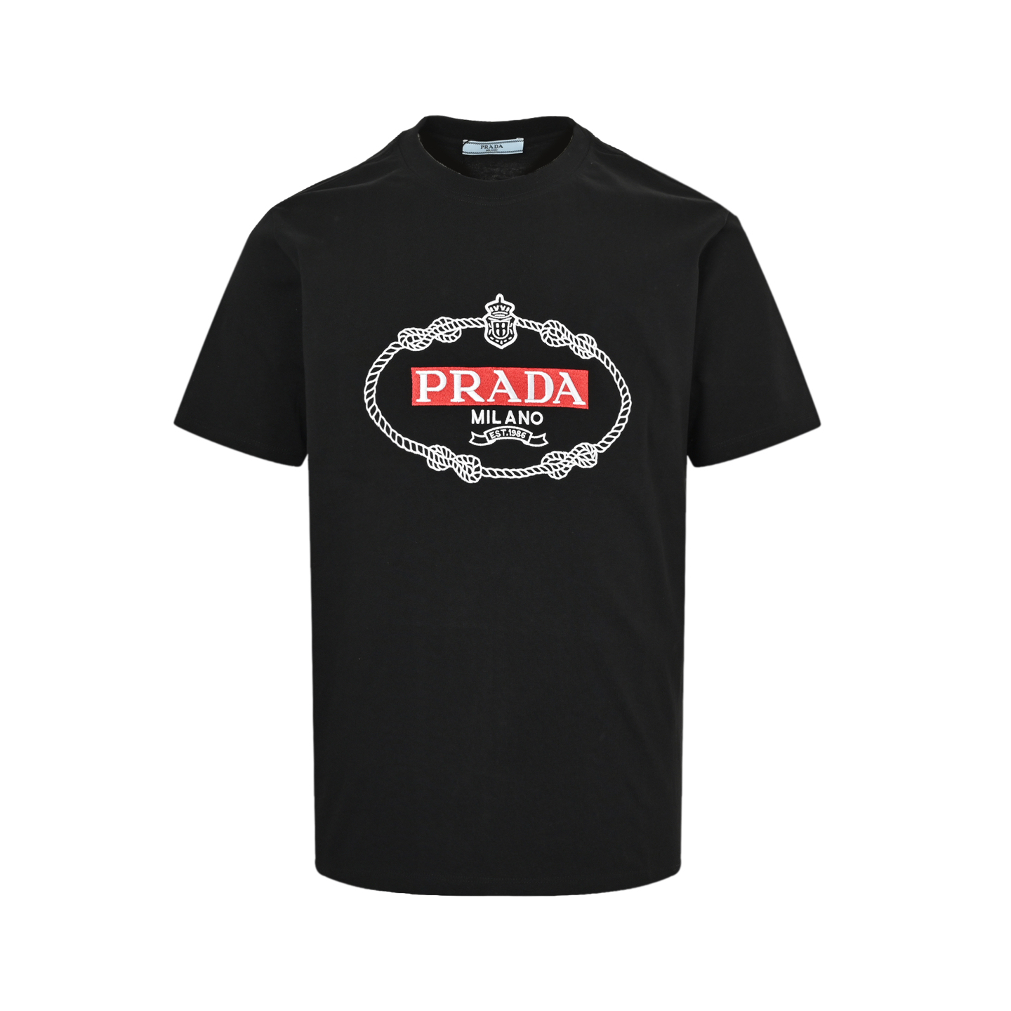 Prada 25ss round neck 3D embroidered short sleeves