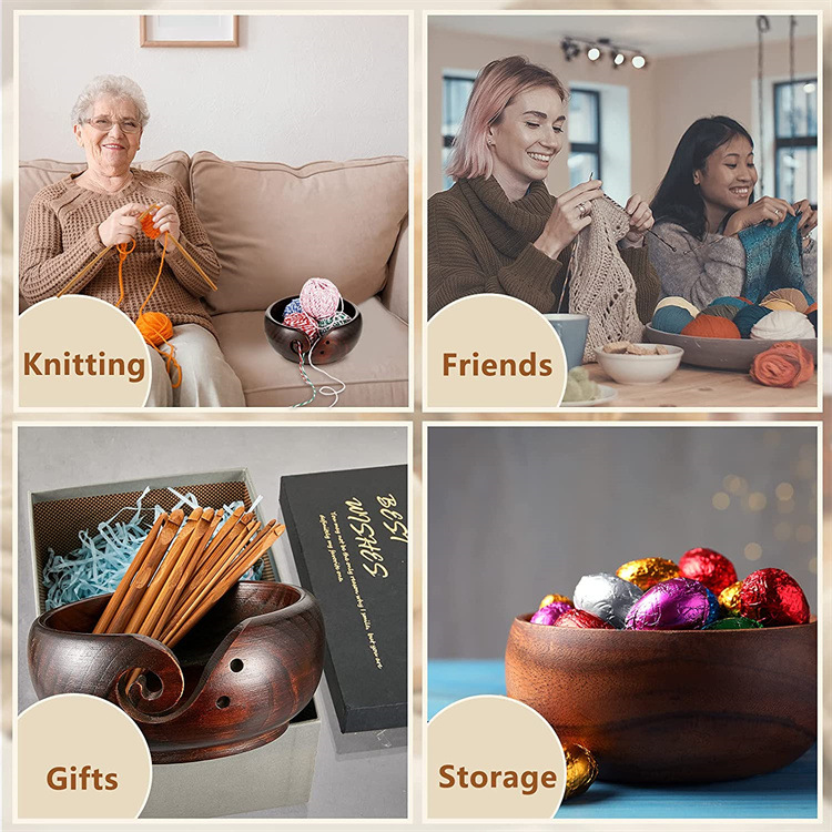 🔥Mother's Day Sale-[SAVE 50% OFF]-- Handmade Wooden Yarn Bowl Crocheting Bowl
