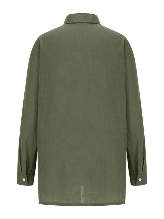Ladies Lapel Long Sleeve Loose Design Button Casual Shirt