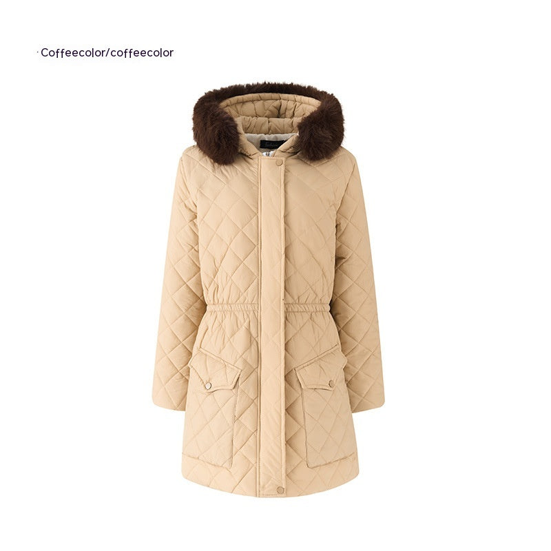 Slim-Fit Plaid Winter Top for Women with Long Sleeves, a Hood, and Lace-Up Detailing