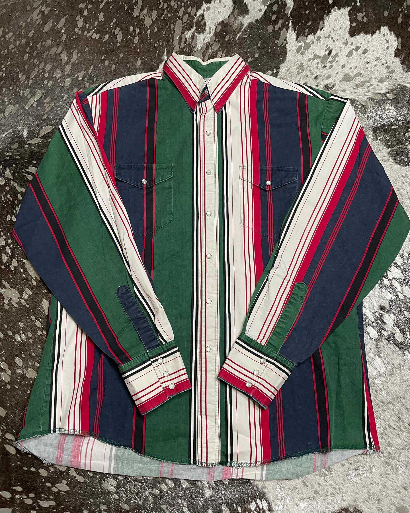 Men's Casual Vintage Green Striped Long Sleeve Shirt