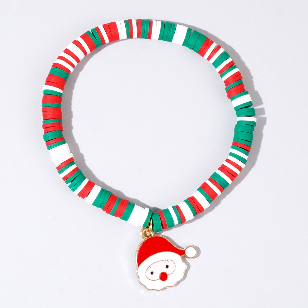 Christmas hand colored polymer clay beaded bracelet set gift