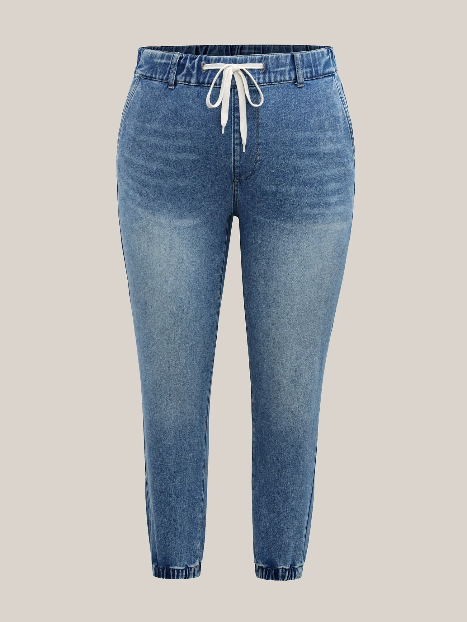 Drawstring Waist Jogger Boyfriend Jeans