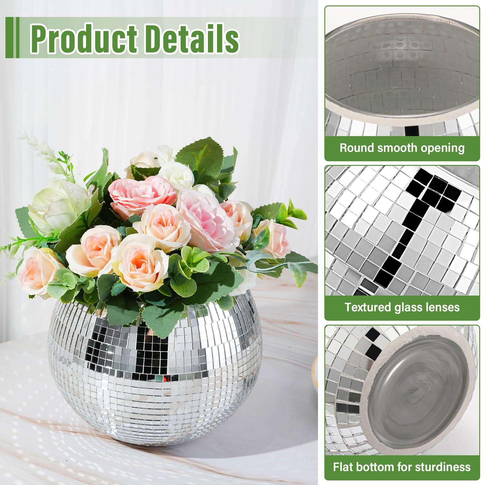 On Sale🔥Disco Ball Glass Mirror Flower Vase - 3 x 4 inches