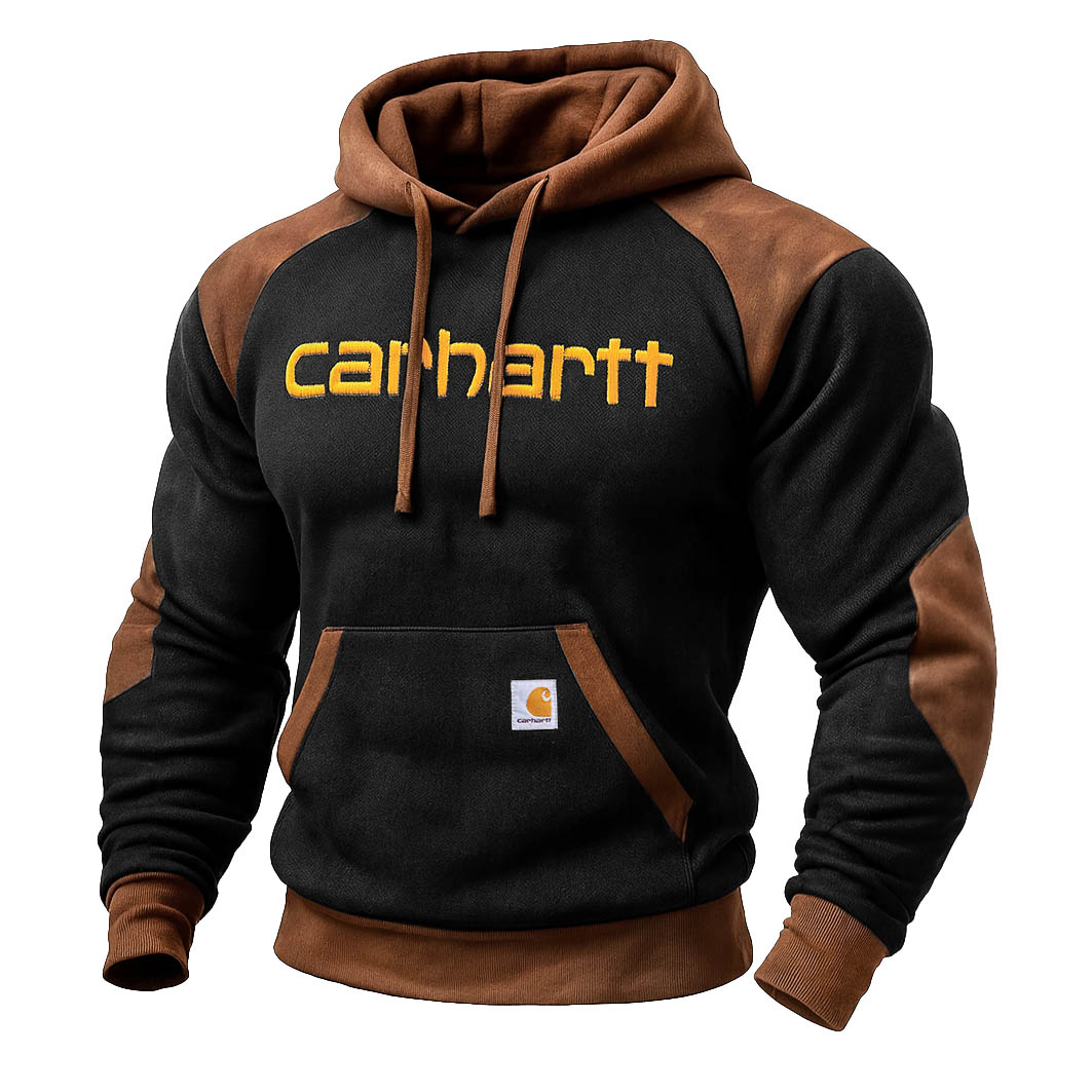 Carhartt Navy and Brown Hooded Sweatshirt with Embroidered Logo