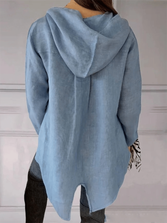 Women's Button Down Hooded Tuxedo Solid Color Shirt