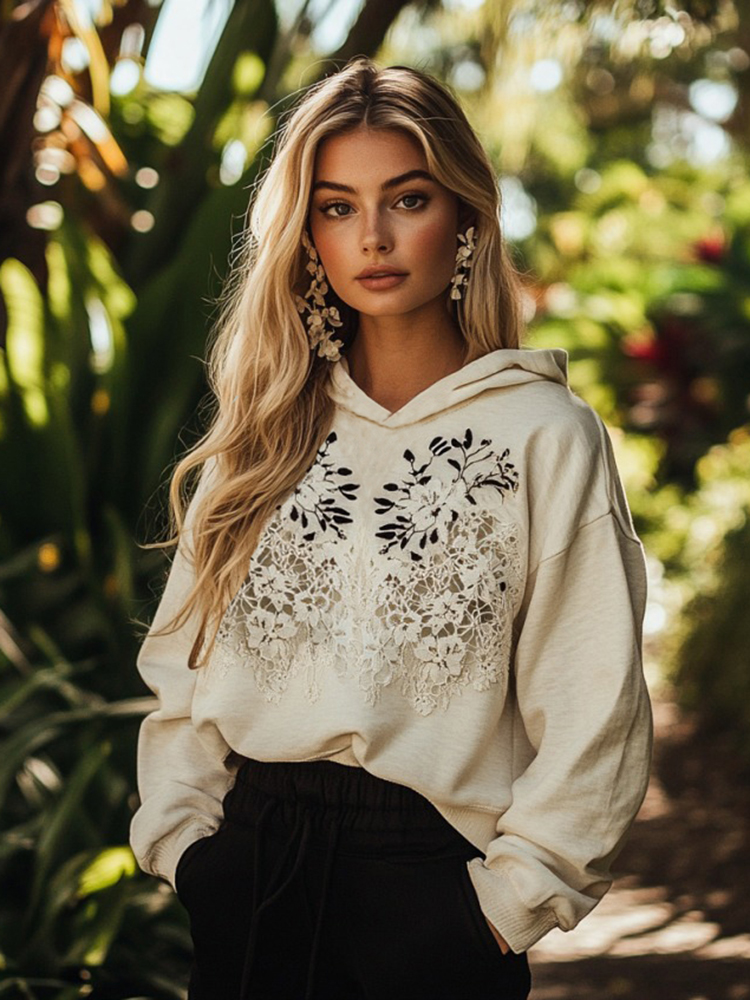 Women's Floral Lace Embroidery Art Hoodie