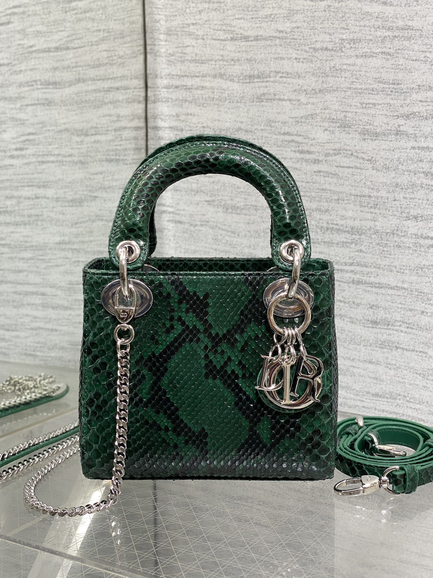 Dior Lady three-grid rare snakeskin Princess Diana bag