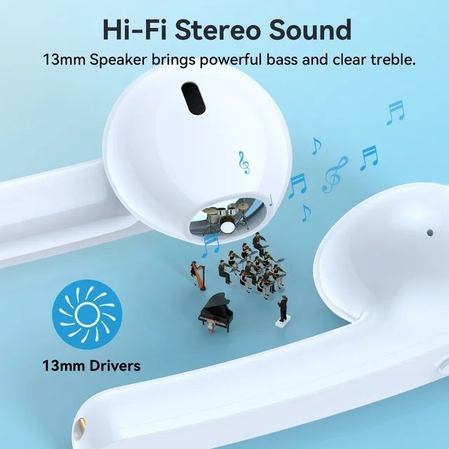 VEAT00L True Wireless Earbuds, TWS Bluetooth Headphones Stereo Sound Earphones, 30H Playtime Wireless Charging Case & Power Display, Sweat Proof Dual Bluetooth 5.0 Headset with Built-in Mic for Sports