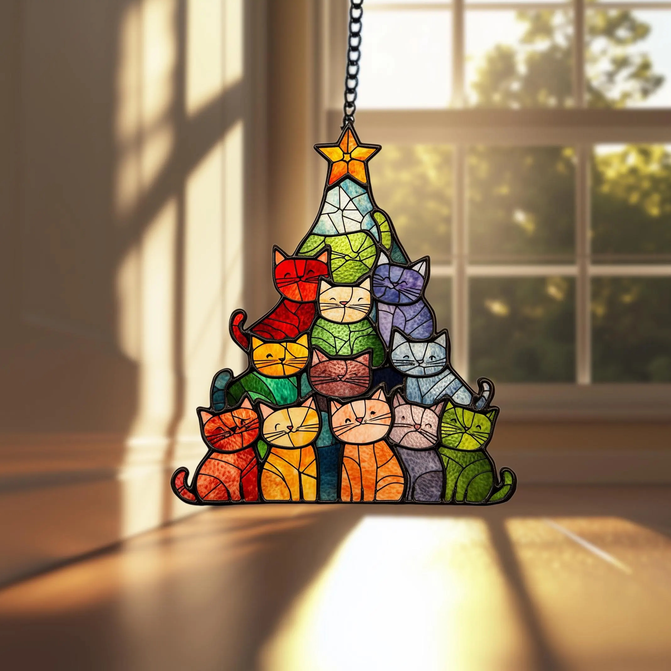 💥ON SALE💥Cat Christmas Tree Suncatcher Ornament Decoration🐱🎄✨