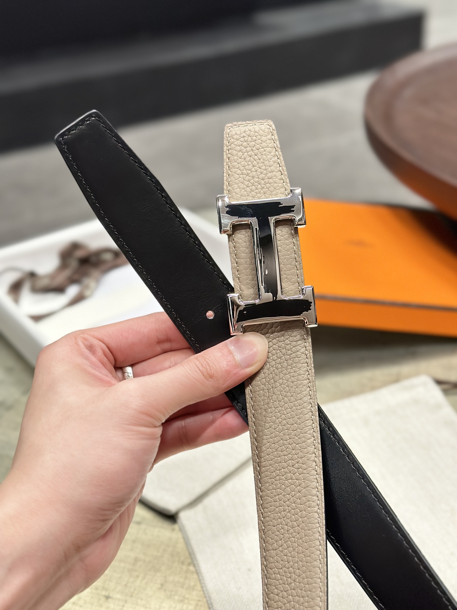Hermès epsom double-faced calfskin belt 3.2CM wide