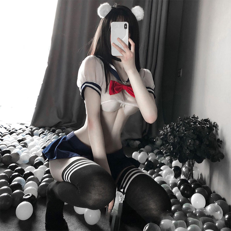 Uniform Sailor Collar Bow Stripe Lingerie Skirt Set