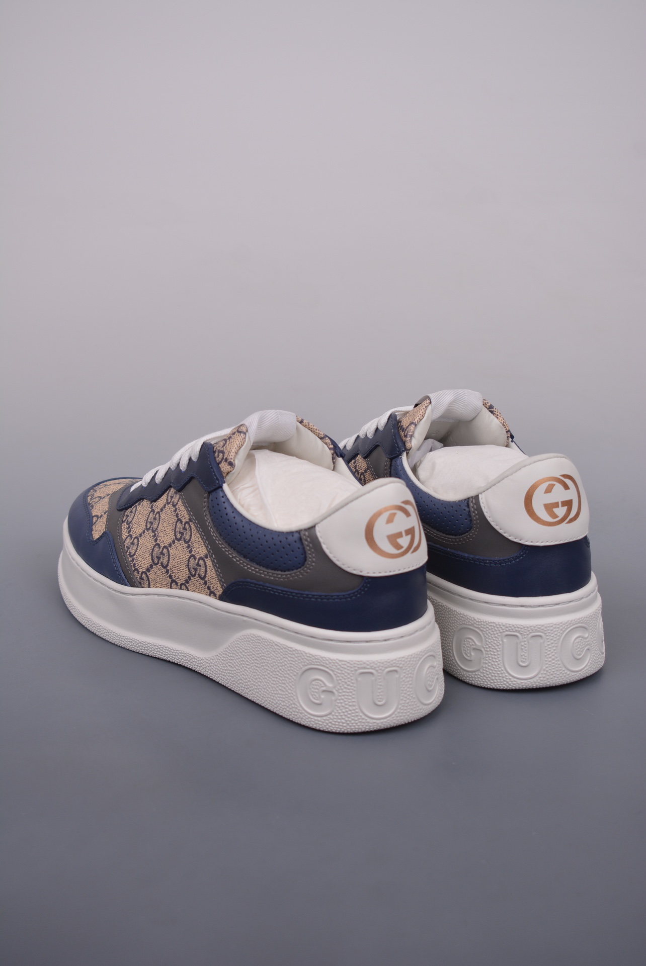 GUCCI Leather Navy Blue Ebony Gray GG Print