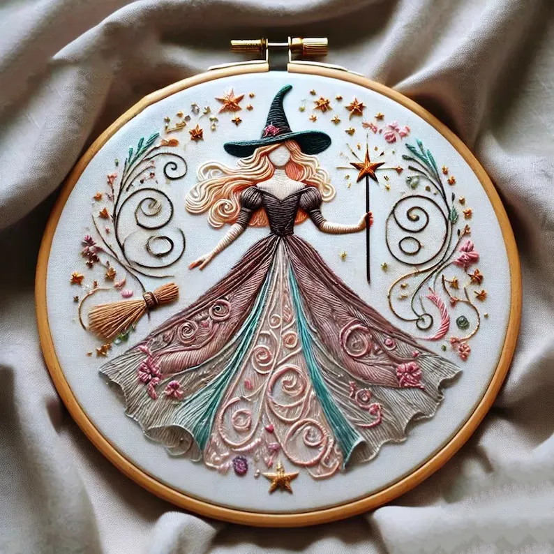Pink Witch Embroidery KIT