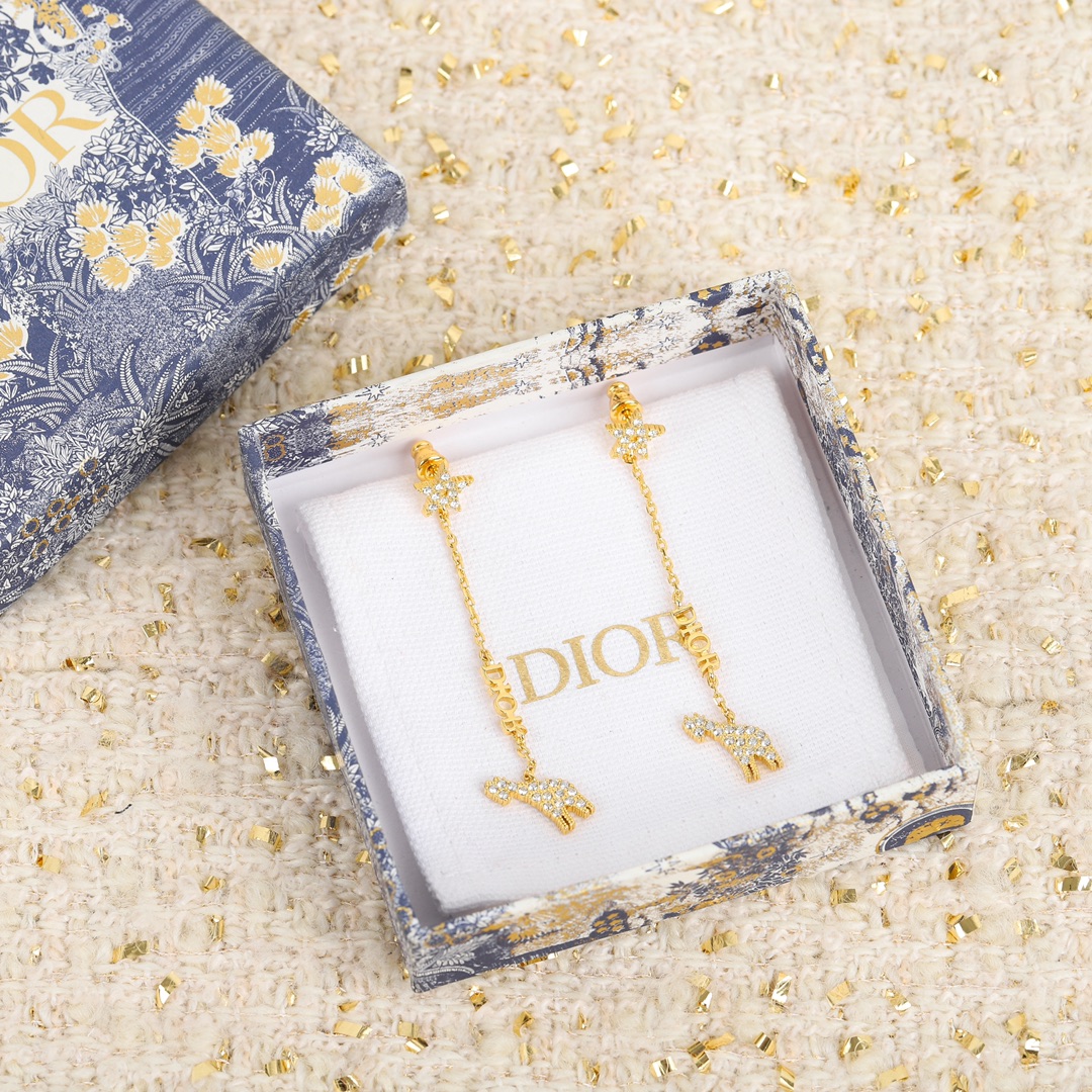 Dior cute deer rhinestone long earrings