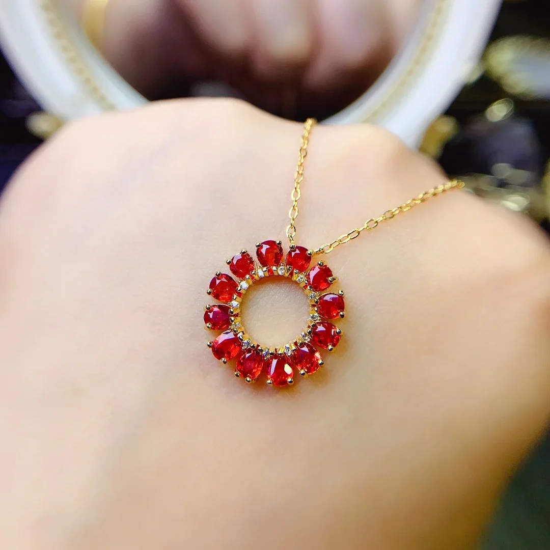 925 Sterling silver natural red sapphire blue necklace jewelry fire color good beauty women's luxury jewelry certified boutique