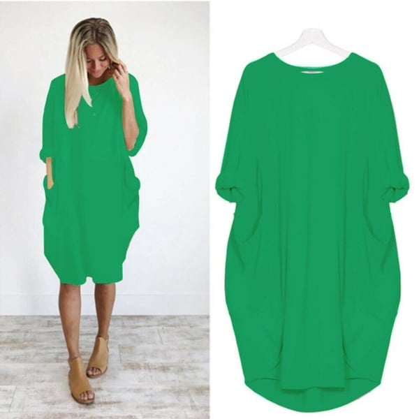 💝17 Colors Women Casual Loose Pocket Long Sleeves Dress