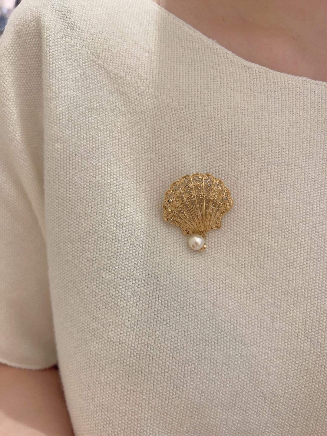 Dior Shell CD Pearl Brooch