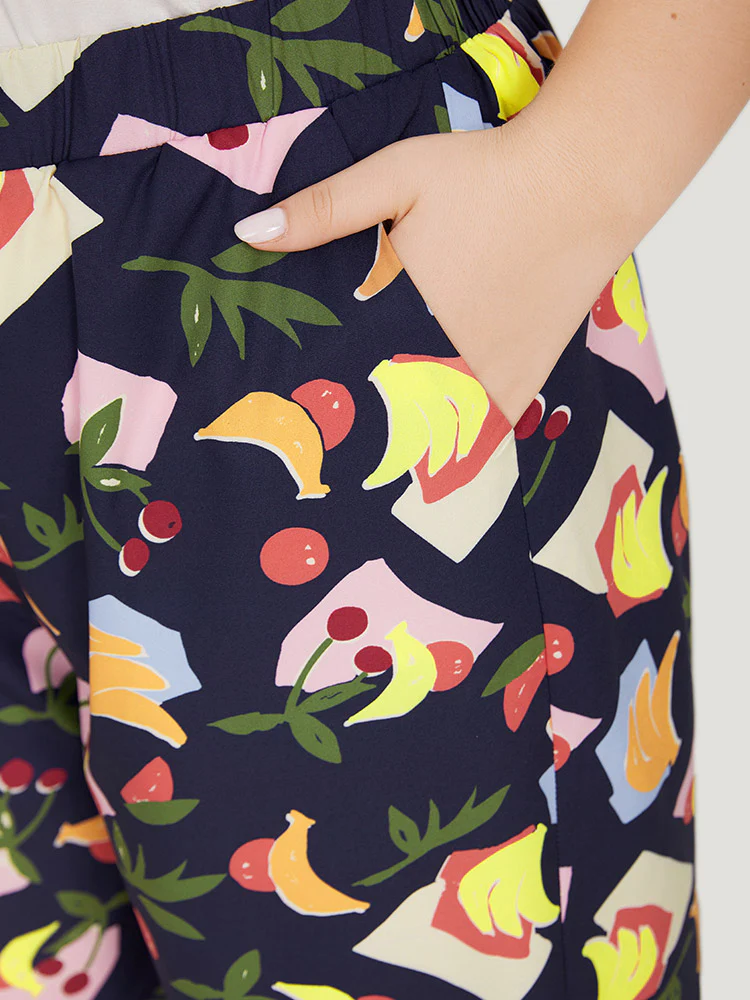 Fruit Print Slant Pocket Elastic Waist Pants