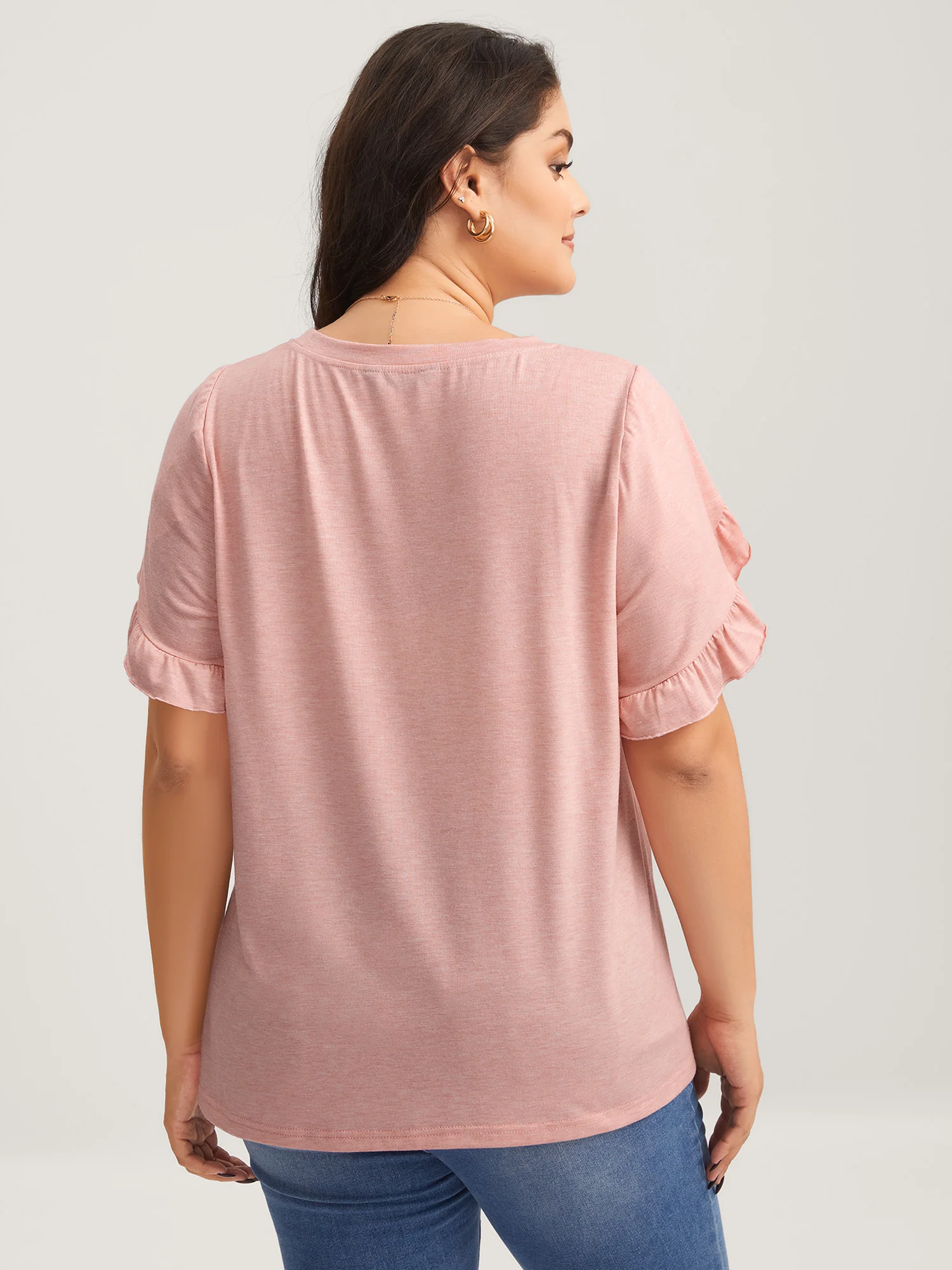 Ruffled Petal Sleeve Solid Knit Top
