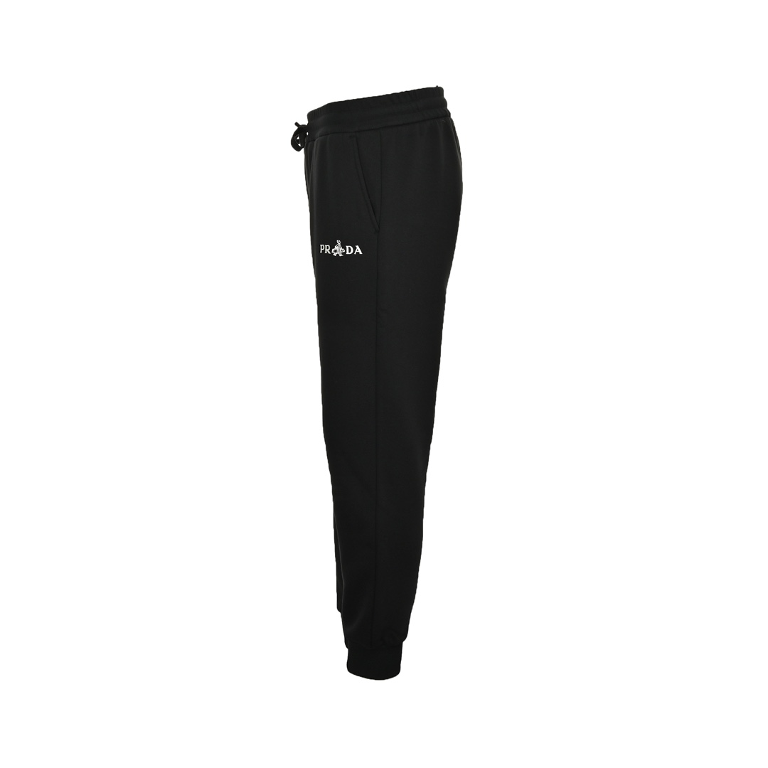 Prada 24Fw embroidered metal triangle logo laminated pockets fleece trousers