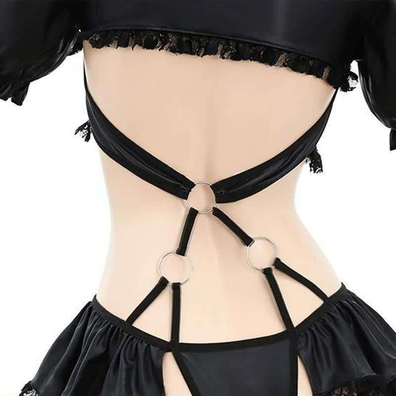 Sexy Pure Color Lace Up Jumpsuit Lingerie Set