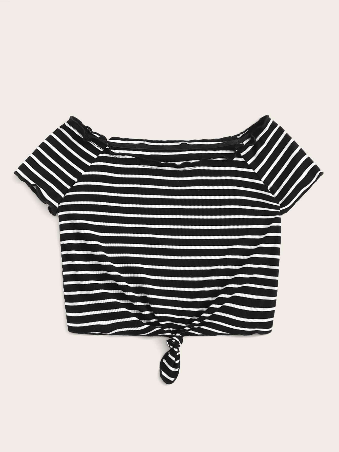 Lettuce ribbed knit striped crop top