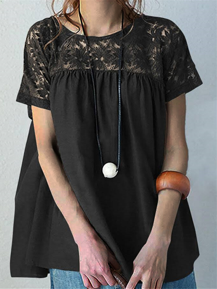 Lace Patchwork Pleated A Line Tunic