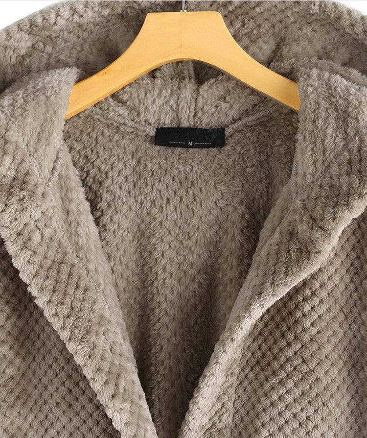 Women's Elegant Pure Color Hooded Double-Sided Velvet Sweatshirt Coat