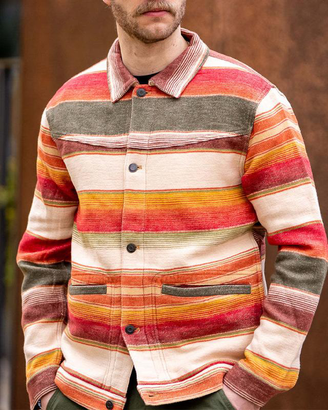 Men's Casual Striped Printed Long Sleeve Knitted Sweater Jacket