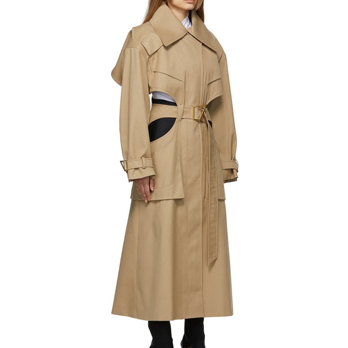 Elevated Spring/Autumn Long Trench Coat with Cutout Design