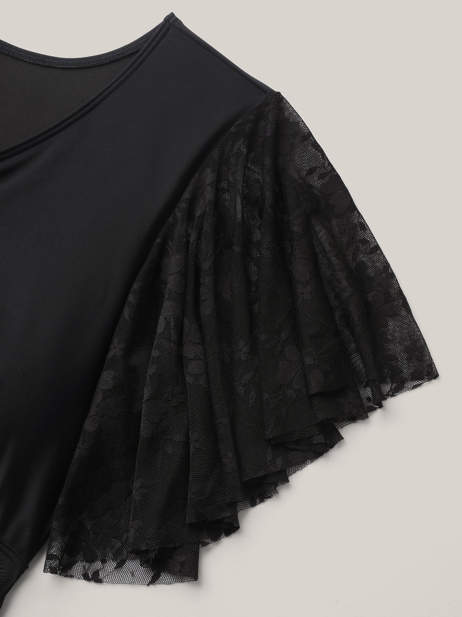 Knotted Lace Sheer Sleeve Swim Top