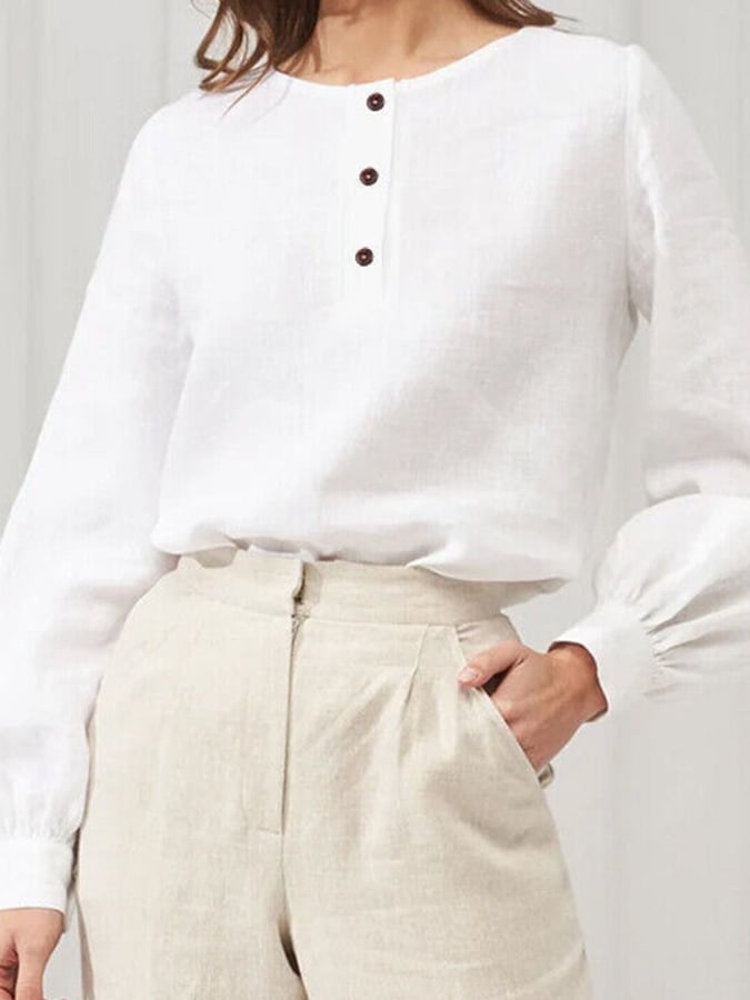 Women's Round Neck Long Sleeve Loose Design Casual Shirt