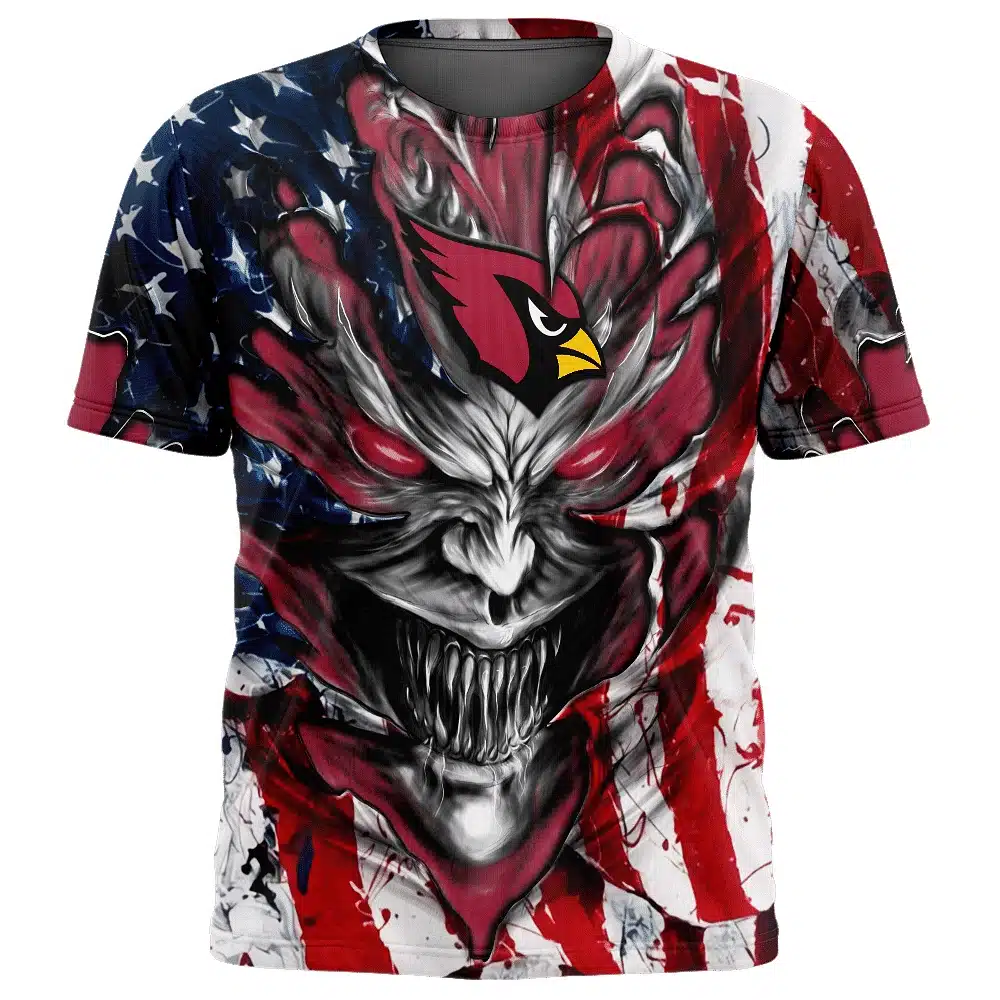 ARIZONA CARDINALS DEMON FACE AMERICAN FLAG-3D UNISEX HOODIE