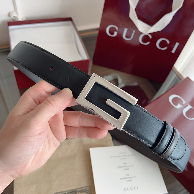 Gucci GG swivel buckle leather belt 3.5cm wide