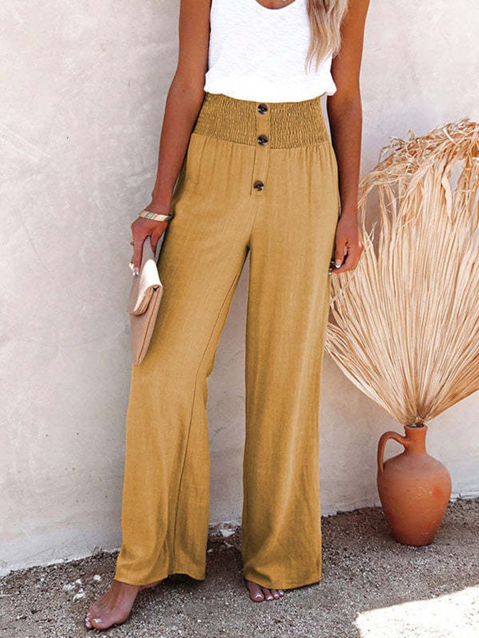 High Waist Loose All-match Cotton Linen Wide-leg Elastic Casual Trousers