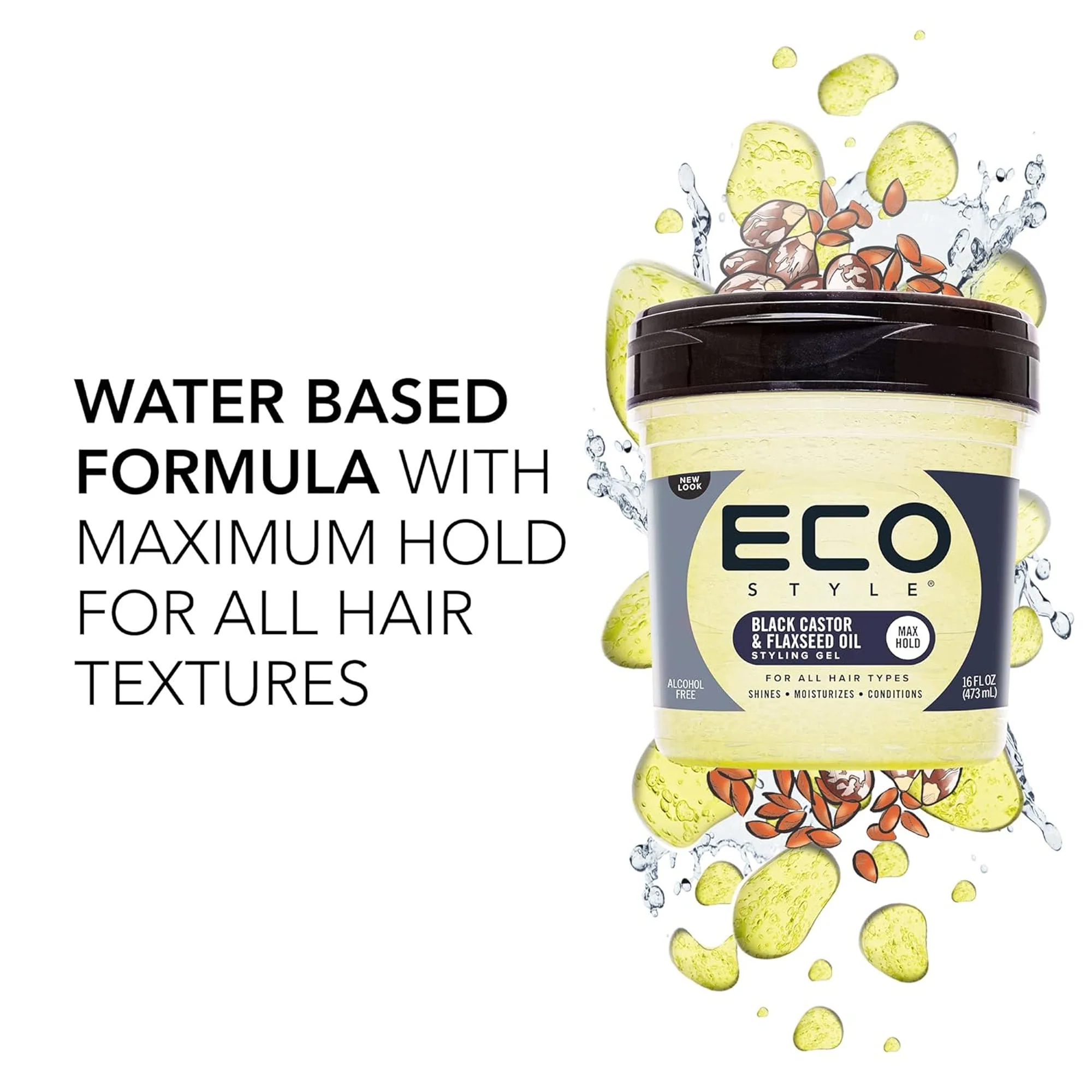 Eco Style Black Castor & Flaxseed Oil Styling Gel, Max Hold, 16 Ounce