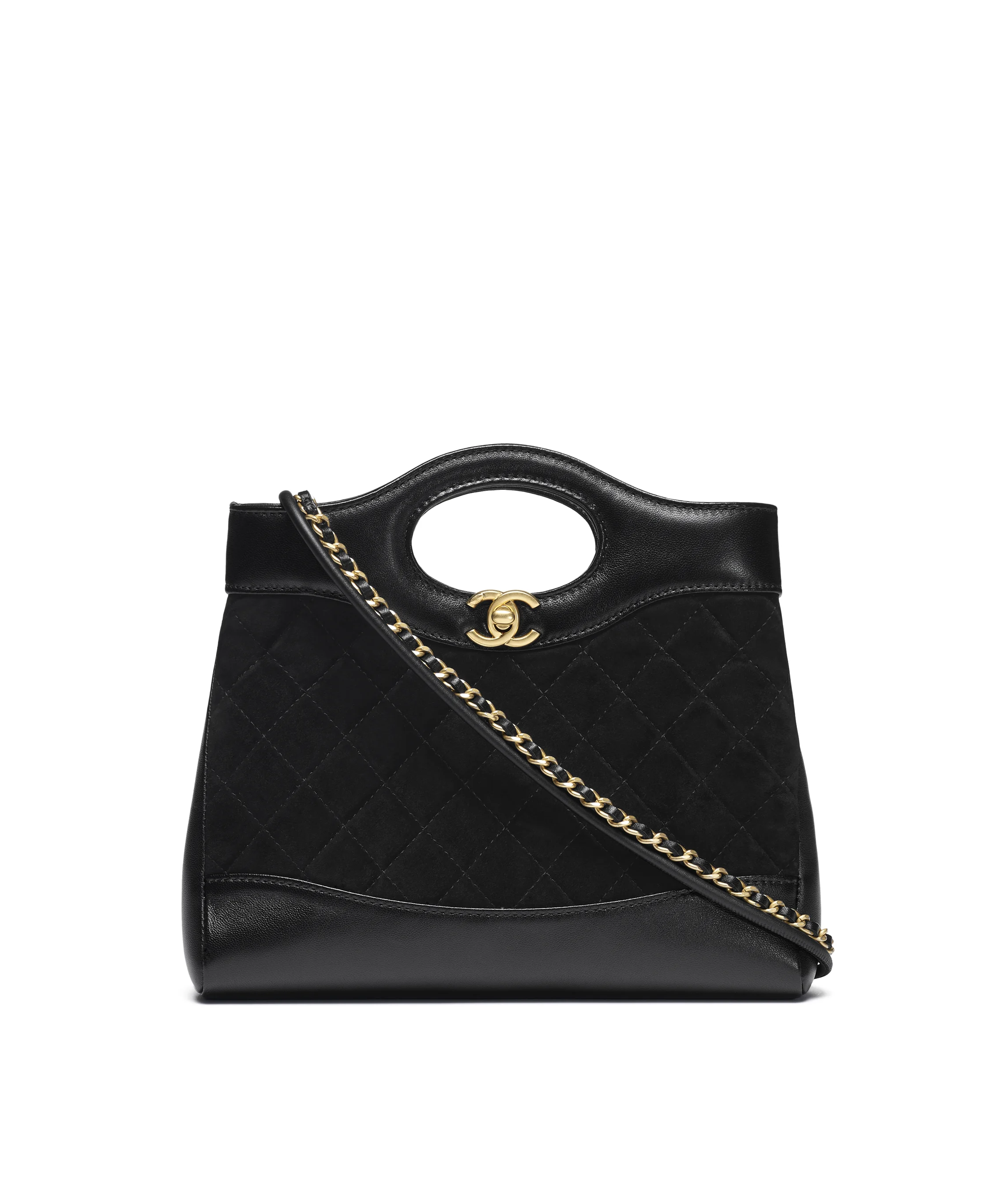 CHANEL 31 Mini Shopping Bag Suede Calfskin, Lambskin & Gold-Tone Metal Black AS4133-B19505-94305