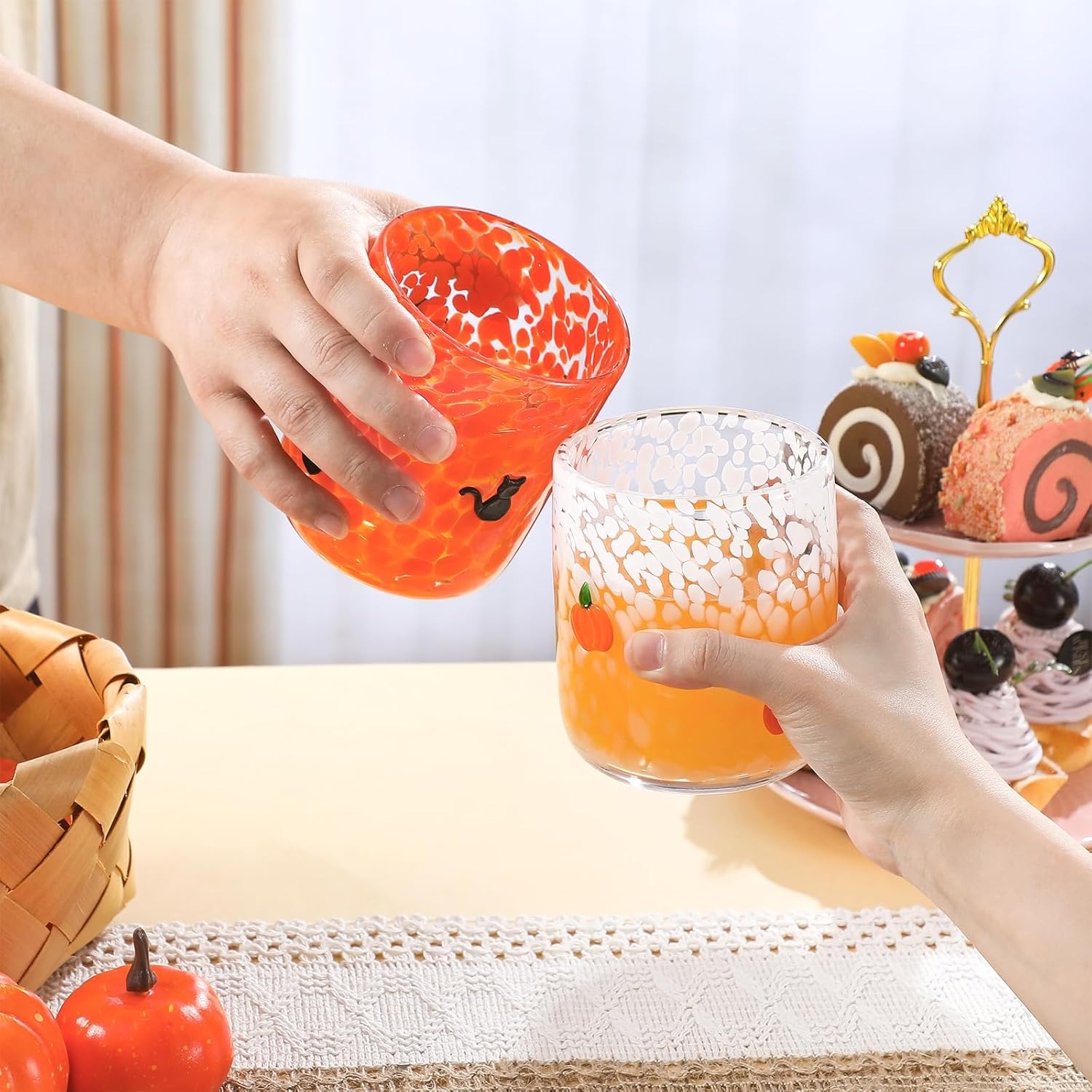 💥ON SALE💥16 oz Cute Icon Glass Double Old Fashioned Hand Blown Drinking Cups