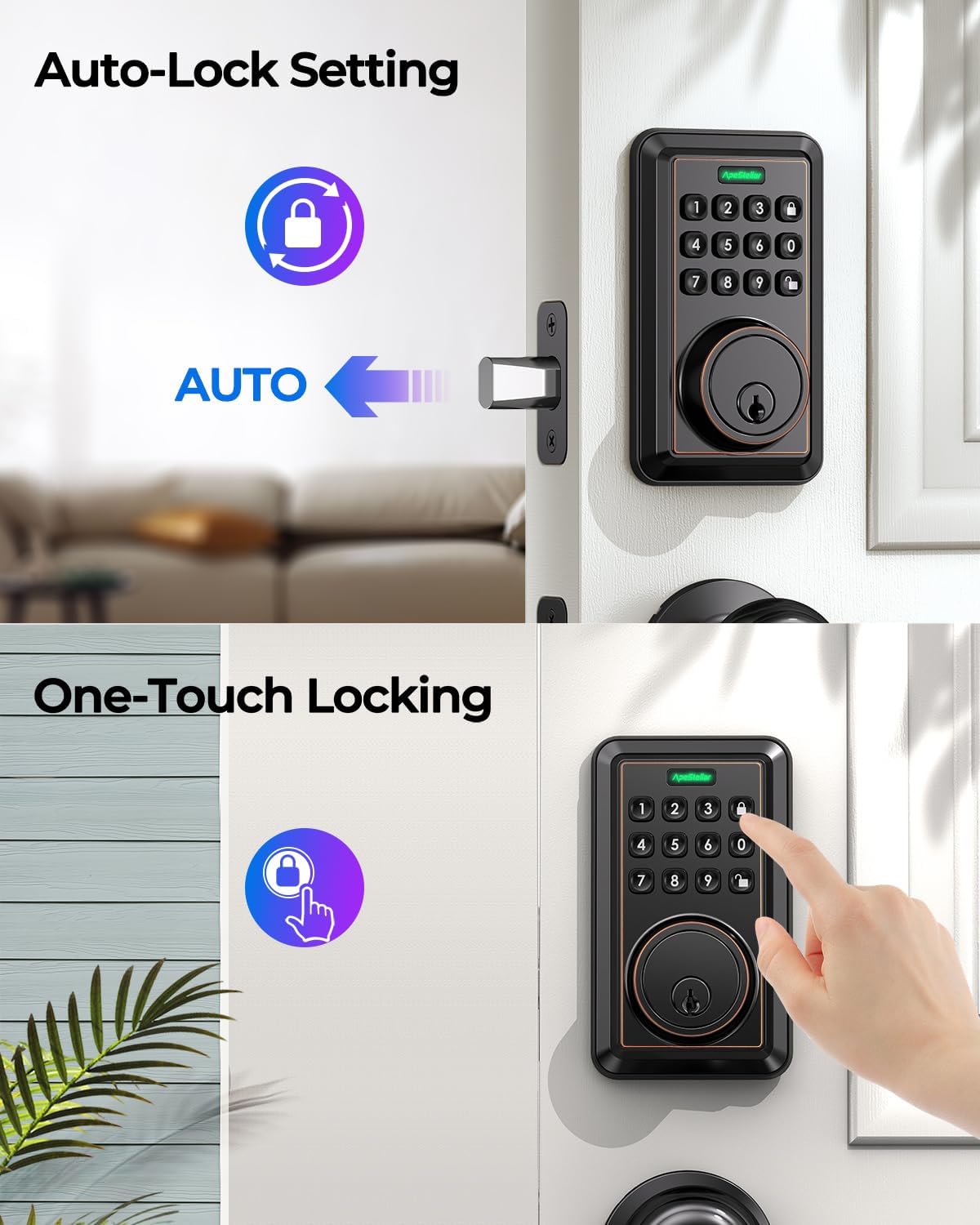 Keyless Entry Door Lock with Keypad - Electronic Keypad Deadbolt - Keyed Entry, Auto Lock, Anti-Peeking Password - Electronic Door Lock - Easy Installation - Oil-Rubbeb Bronze -ApeStellar
