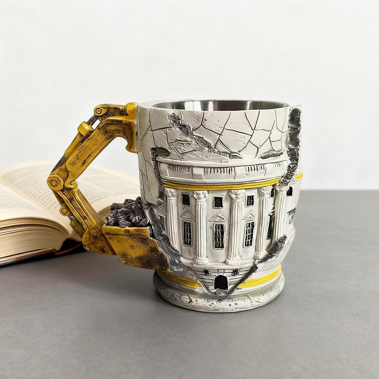 Demolition-themed mug (Someone Lied) with 3D design