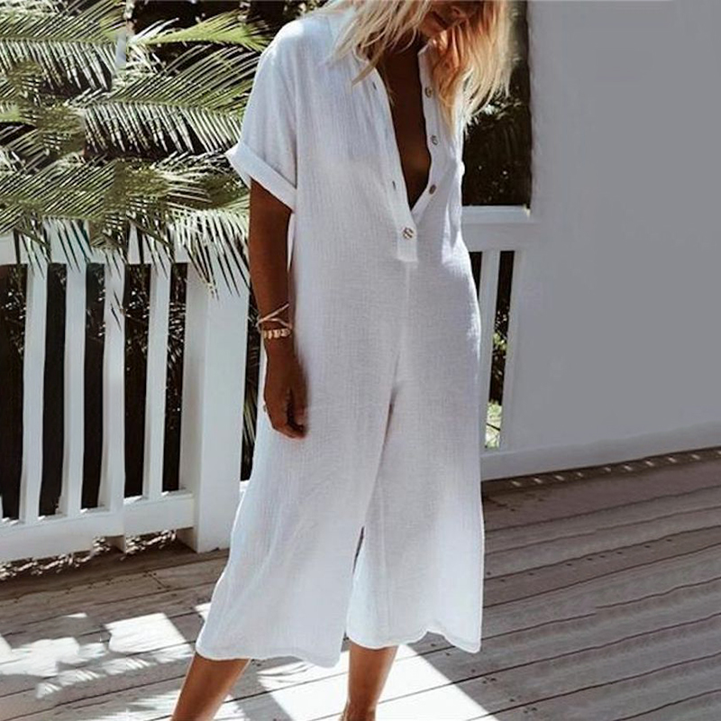 Casual Loose Short Sleeved Wide Leg Jumpsuit