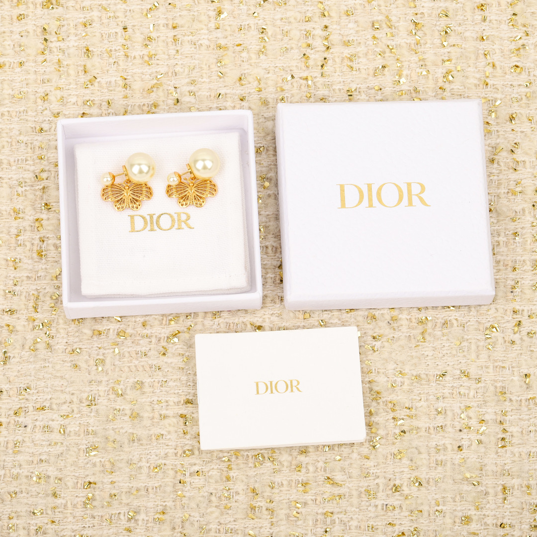 Dior Pearl Hollow Butterfly Earrings
