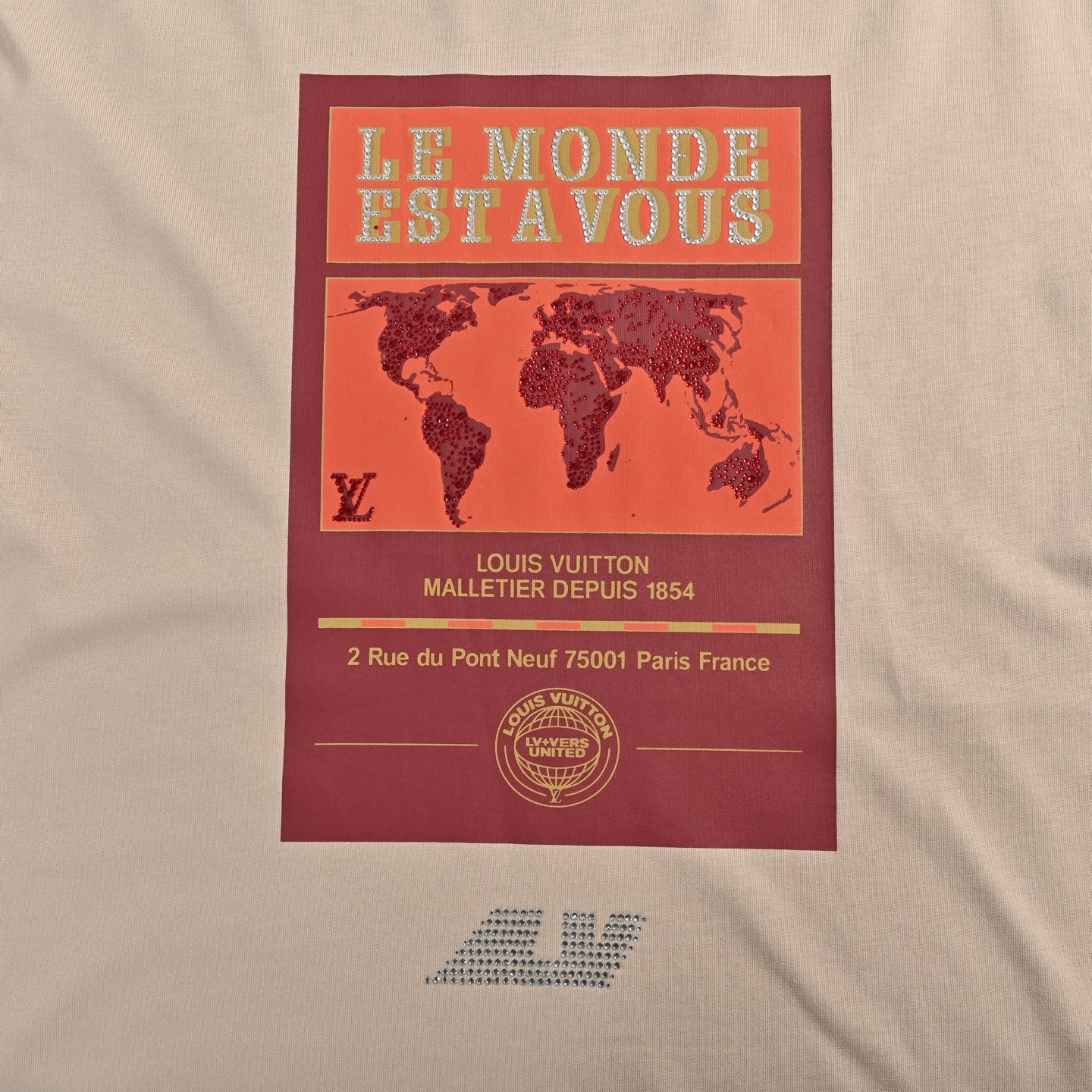 Louis Vuitton 25ss world map rhinestone short sleeve