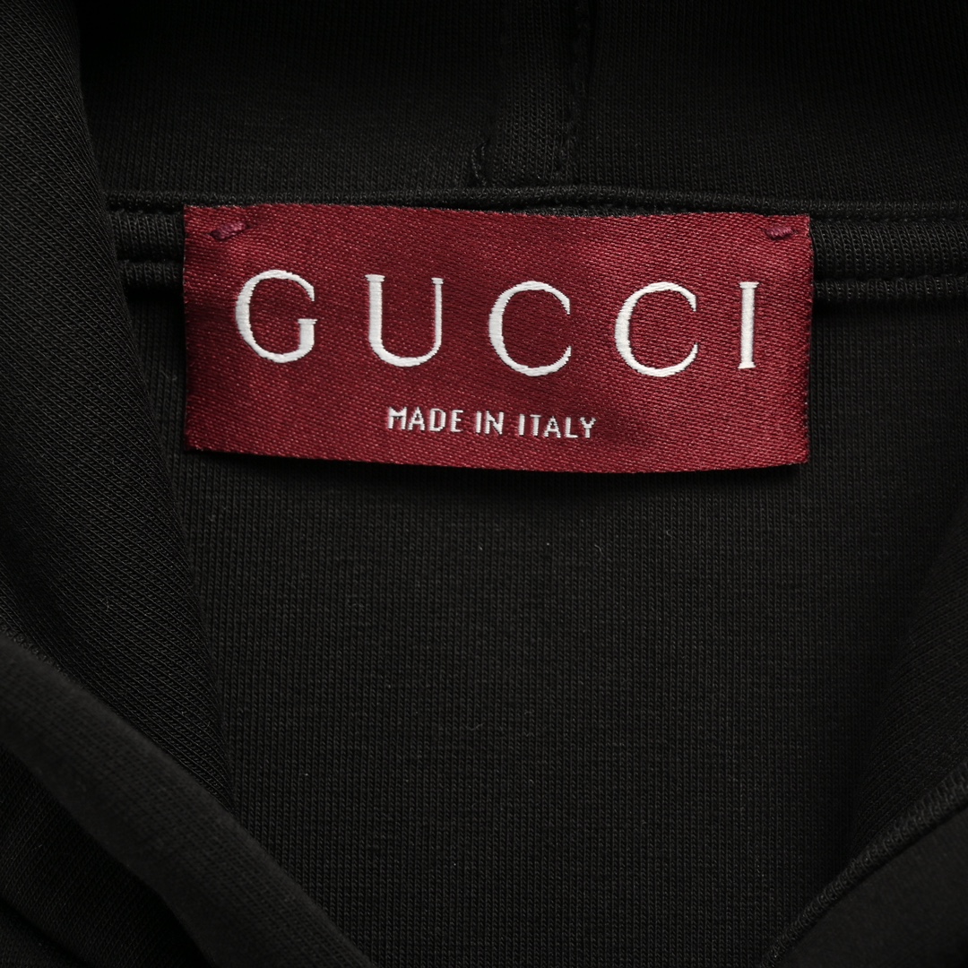 Gucci 24Fw small logo embroidered space cotton zip-up hooded sweatshirt